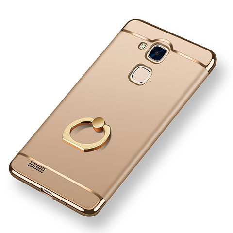 Funda Bumper Lujo Marco de Metal y Plastico Carcasa con Anillo de dedo Soporte A01 para Huawei Mate 7 Oro