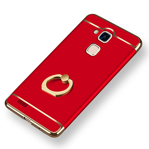 Funda Bumper Lujo Marco de Metal y Plastico Carcasa con Anillo de dedo Soporte A01 para Huawei Mate 7 Rojo