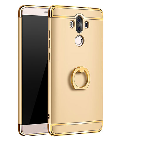 Funda Bumper Lujo Marco de Metal y Plastico Carcasa con Anillo de dedo Soporte A01 para Huawei Mate 9 Oro