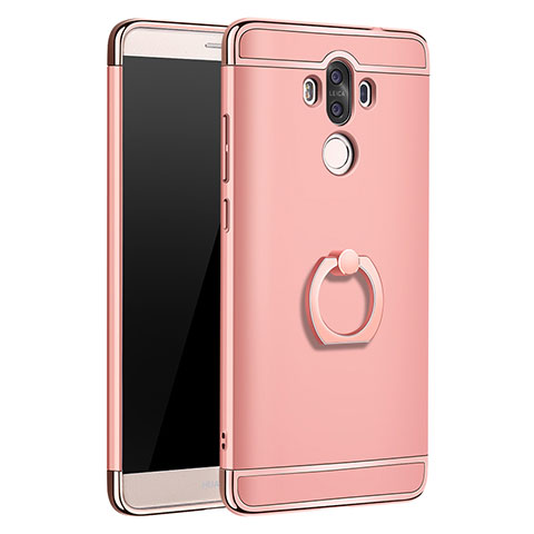 Funda Bumper Lujo Marco de Metal y Plastico Carcasa con Anillo de dedo Soporte A01 para Huawei Mate 9 Oro Rosa