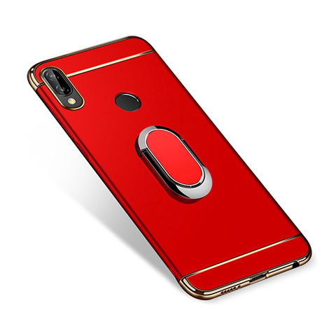 Funda Bumper Lujo Marco de Metal y Plastico Carcasa con Anillo de dedo Soporte A01 para Huawei P Smart+ Plus Rojo