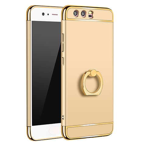 Funda Bumper Lujo Marco de Metal y Plastico Carcasa con Anillo de dedo Soporte A01 para Huawei P10 Plus Oro