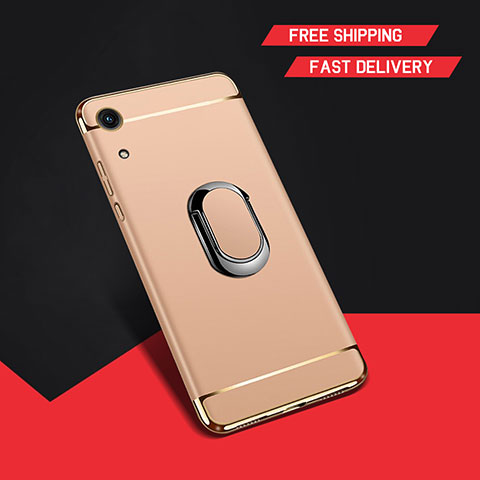 Funda Bumper Lujo Marco de Metal y Plastico Carcasa con Anillo de dedo Soporte A01 para Huawei Y6 Prime (2019) Oro