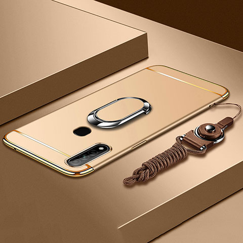 Funda Bumper Lujo Marco de Metal y Plastico Carcasa con Anillo de dedo Soporte A01 para Oppo A31 Oro