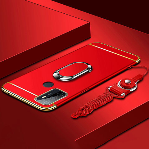 Funda Bumper Lujo Marco de Metal y Plastico Carcasa con Anillo de dedo Soporte A01 para Oppo A33 Rojo