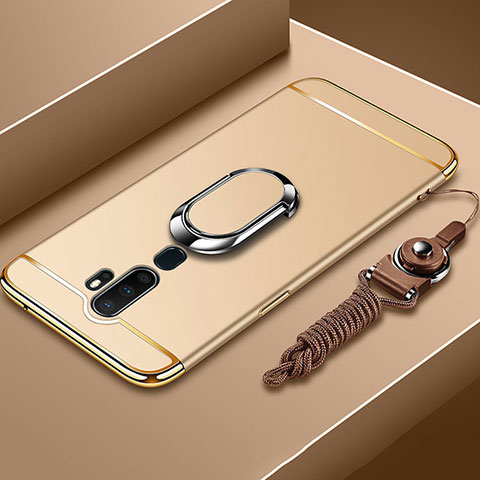 Funda Bumper Lujo Marco de Metal y Plastico Carcasa con Anillo de dedo Soporte A01 para Oppo A9 (2020) Oro