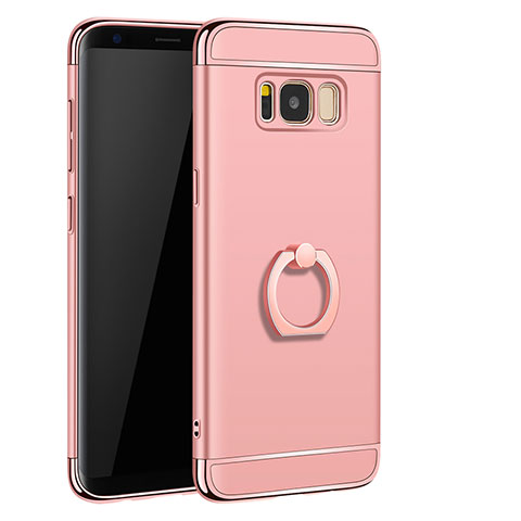 Funda Bumper Lujo Marco de Metal y Plastico Carcasa con Anillo de dedo Soporte A01 para Samsung Galaxy S8 Oro Rosa