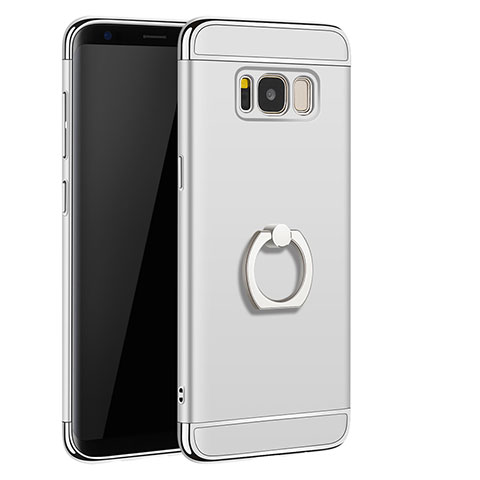 Funda Bumper Lujo Marco de Metal y Plastico Carcasa con Anillo de dedo Soporte A01 para Samsung Galaxy S8 Plus Plata