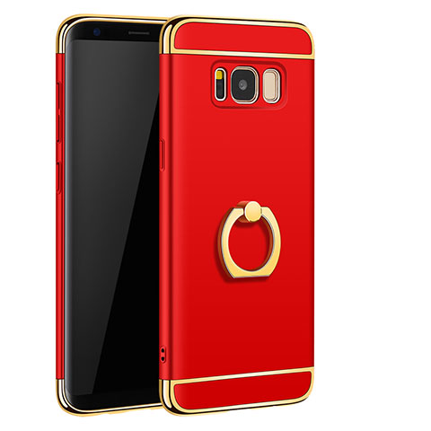 Funda Bumper Lujo Marco de Metal y Plastico Carcasa con Anillo de dedo Soporte A01 para Samsung Galaxy S8 Plus Rojo