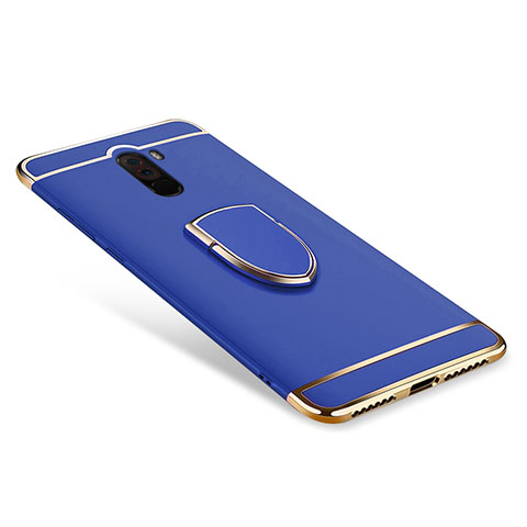 Funda Bumper Lujo Marco de Metal y Plastico Carcasa con Anillo de dedo Soporte A01 para Xiaomi Pocophone F1 Azul