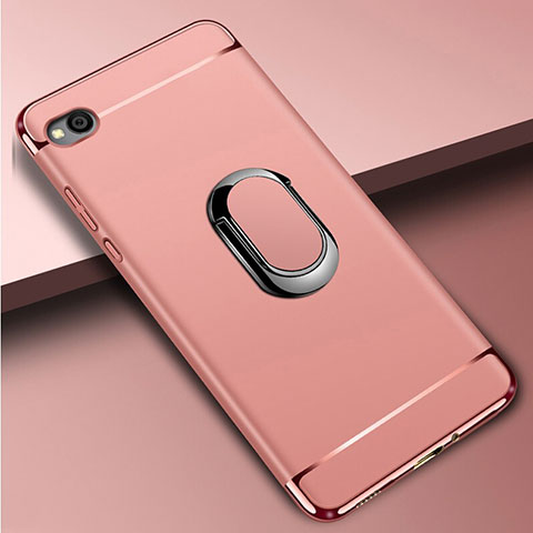 Funda Bumper Lujo Marco de Metal y Plastico Carcasa con Anillo de dedo Soporte A01 para Xiaomi Redmi Go Oro Rosa