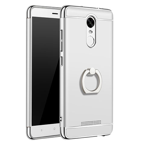 Funda Bumper Lujo Marco de Metal y Plastico Carcasa con Anillo de dedo Soporte A01 para Xiaomi Redmi Note 3 Plata