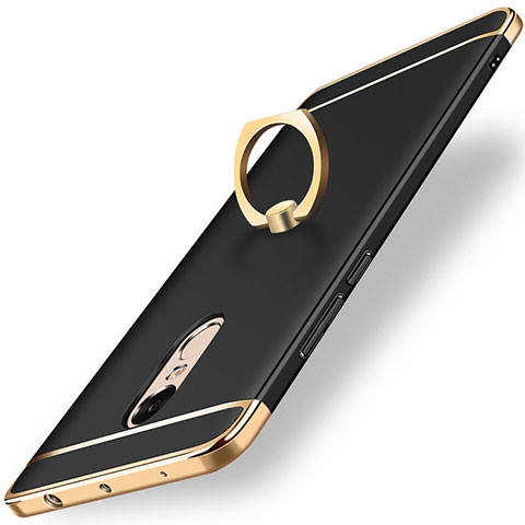 Funda Bumper Lujo Marco de Metal y Plastico Carcasa con Anillo de dedo Soporte A01 para Xiaomi Redmi Note 4 Negro