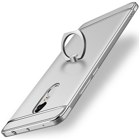 Funda Bumper Lujo Marco de Metal y Plastico Carcasa con Anillo de dedo Soporte A01 para Xiaomi Redmi Note 4X High Edition Plata