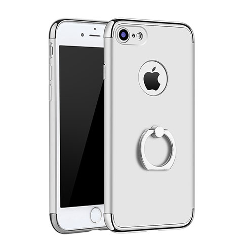 Funda Bumper Lujo Marco de Metal y Plastico Carcasa con Anillo de dedo Soporte A02 para Apple iPhone 7 Plata