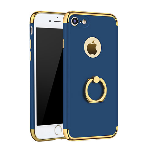 Funda Bumper Lujo Marco de Metal y Plastico Carcasa con Anillo de dedo Soporte A02 para Apple iPhone SE (2020) Azul