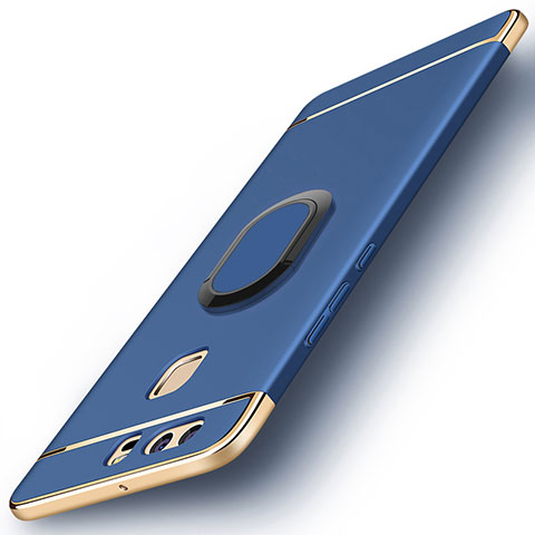 Funda Bumper Lujo Marco de Metal y Plastico Carcasa con Anillo de dedo Soporte A02 para Huawei P9 Plus Azul