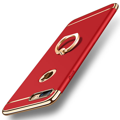 Funda Bumper Lujo Marco de Metal y Plastico Carcasa con Anillo de dedo Soporte A05 para Apple iPhone 8 Plus Rojo