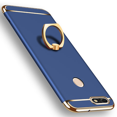 Funda Bumper Lujo Marco de Metal y Plastico Carcasa con Anillo de dedo Soporte A06 para Huawei Y6 Pro (2017) Azul