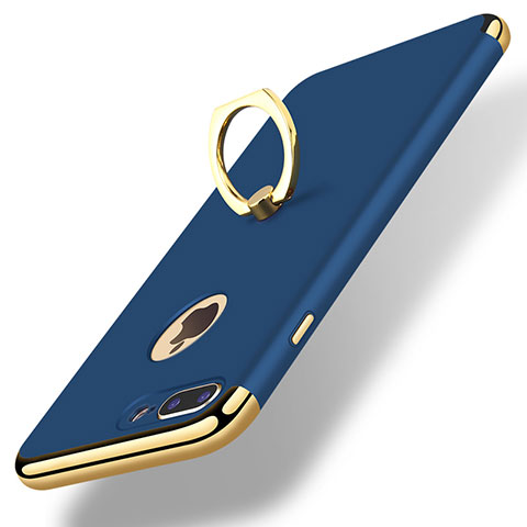 Funda Bumper Lujo Marco de Metal y Plastico Carcasa con Anillo de dedo Soporte A07 para Apple iPhone 8 Plus Azul