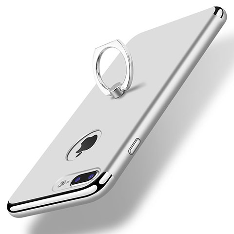 Funda Bumper Lujo Marco de Metal y Plastico Carcasa con Anillo de dedo Soporte A07 para Apple iPhone 8 Plus Plata