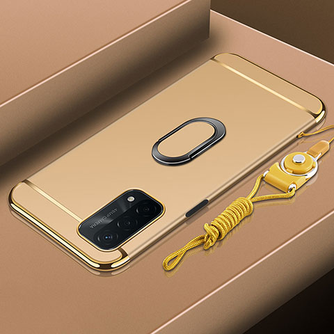 Funda Bumper Lujo Marco de Metal y Plastico Carcasa con Anillo de dedo Soporte P01 para OnePlus Nord N200 5G Oro