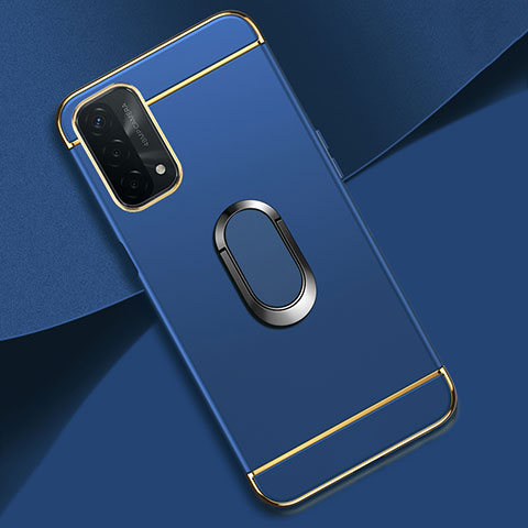 Funda Bumper Lujo Marco de Metal y Plastico Carcasa con Anillo de dedo Soporte P02 para OnePlus Nord N200 5G Azul