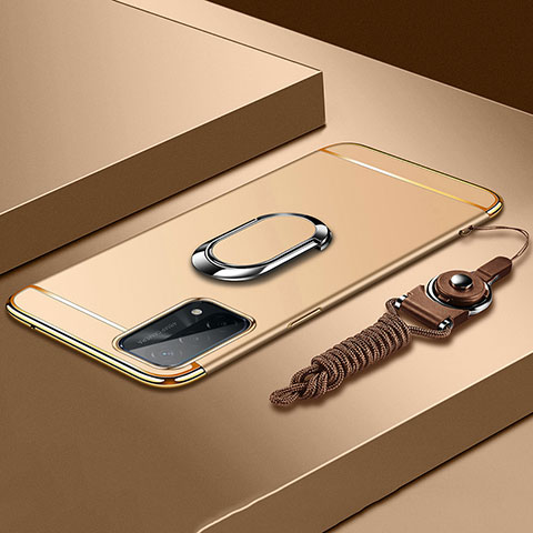 Funda Bumper Lujo Marco de Metal y Plastico Carcasa con Anillo de dedo Soporte P03 para OnePlus Nord N200 5G Oro