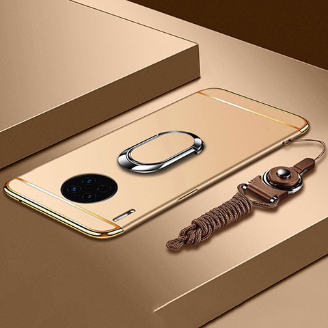 Funda Bumper Lujo Marco de Metal y Plastico Carcasa con Anillo de dedo Soporte T01 para Huawei Mate 30 Pro 5G Oro