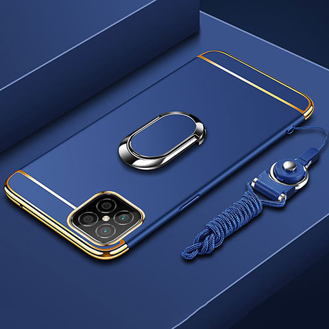 Funda Bumper Lujo Marco de Metal y Plastico Carcasa con Anillo de dedo Soporte T01 para Huawei Nova 8 SE 5G Azul