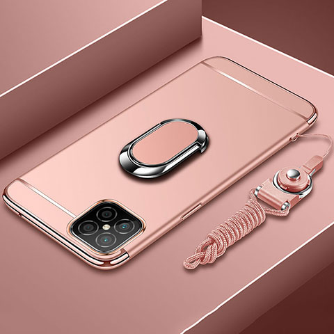 Funda Bumper Lujo Marco de Metal y Plastico Carcasa con Anillo de dedo Soporte T01 para Huawei Nova 8 SE 5G Oro Rosa