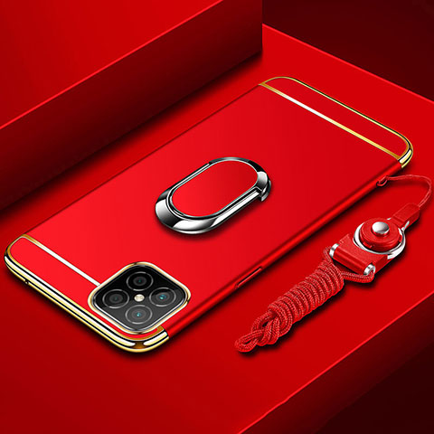 Funda Bumper Lujo Marco de Metal y Plastico Carcasa con Anillo de dedo Soporte T01 para Huawei Nova 8 SE 5G Rojo