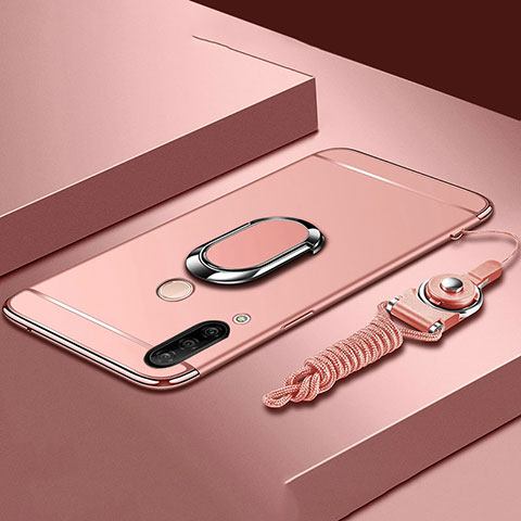 Funda Bumper Lujo Marco de Metal y Plastico Carcasa con Anillo de dedo Soporte T01 para Huawei P30 Lite Oro Rosa