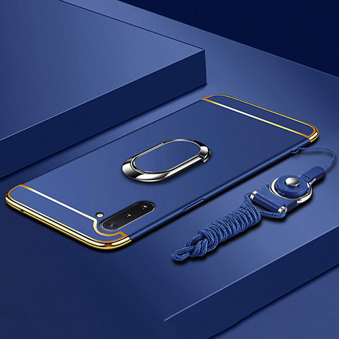 Funda Bumper Lujo Marco de Metal y Plastico Carcasa con Anillo de dedo Soporte T01 para Samsung Galaxy Note 10 5G Azul