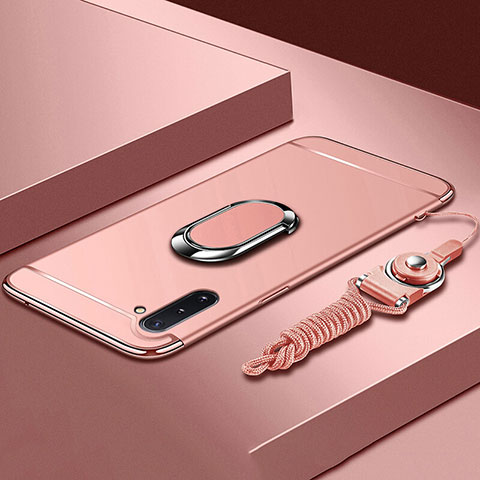 Funda Bumper Lujo Marco de Metal y Plastico Carcasa con Anillo de dedo Soporte T01 para Samsung Galaxy Note 10 5G Oro Rosa