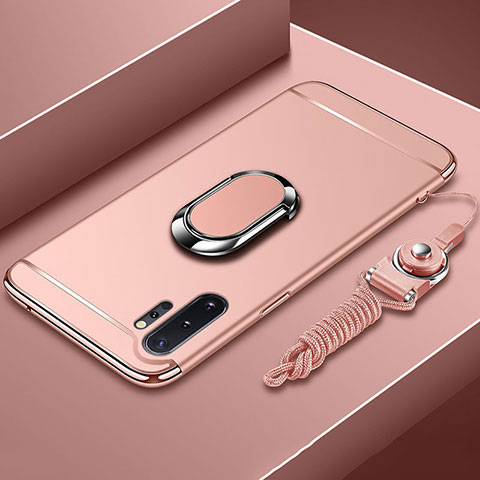 Funda Bumper Lujo Marco de Metal y Plastico Carcasa con Anillo de dedo Soporte T01 para Samsung Galaxy Note 10 Plus 5G Oro Rosa