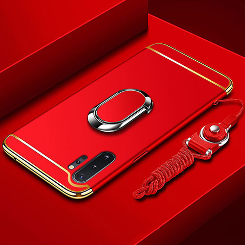 Funda Bumper Lujo Marco de Metal y Plastico Carcasa con Anillo de dedo Soporte T01 para Samsung Galaxy Note 10 Plus 5G Rojo