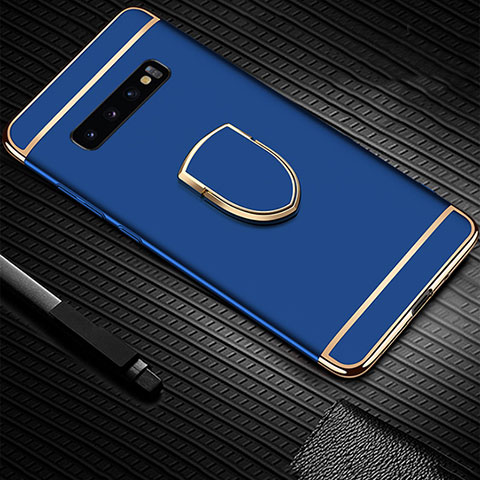 Funda Bumper Lujo Marco de Metal y Plastico Carcasa con Anillo de dedo Soporte T01 para Samsung Galaxy S10 Plus Azul