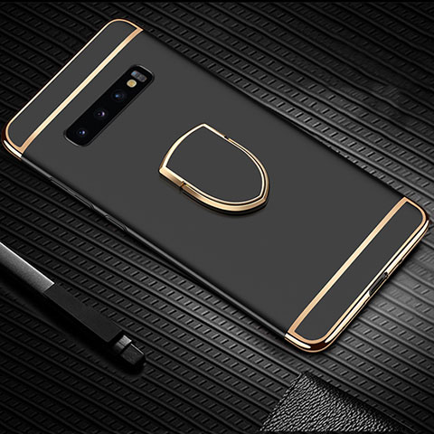 Funda Bumper Lujo Marco de Metal y Plastico Carcasa con Anillo de dedo Soporte T01 para Samsung Galaxy S10 Plus Negro