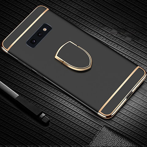 Funda Bumper Lujo Marco de Metal y Plastico Carcasa con Anillo de dedo Soporte T01 para Samsung Galaxy S10e Negro