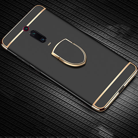 Funda Bumper Lujo Marco de Metal y Plastico Carcasa con Anillo de dedo Soporte T01 para Xiaomi Mi 9T Pro Negro