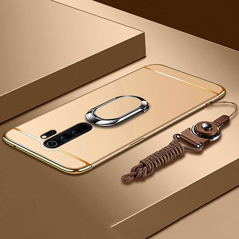 Funda Bumper Lujo Marco de Metal y Plastico Carcasa con Anillo de dedo Soporte T01 para Xiaomi Redmi Note 8 Pro Oro