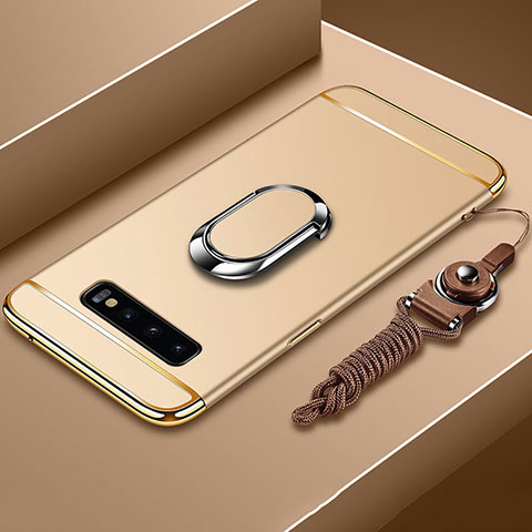 Funda Bumper Lujo Marco de Metal y Plastico Carcasa con Anillo de dedo Soporte T02 para Samsung Galaxy S10 5G Oro