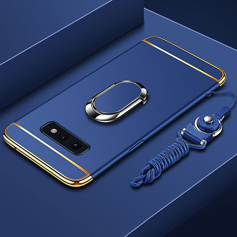 Funda Bumper Lujo Marco de Metal y Plastico Carcasa con Anillo de dedo Soporte T02 para Samsung Galaxy S10e Azul