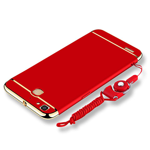 Funda Bumper Lujo Marco de Metal y Plastico Carcasa con Lanyard para Huawei Enjoy 5S Rojo