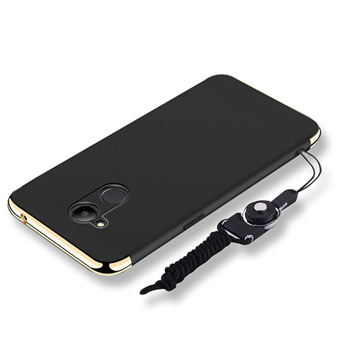 Funda Bumper Lujo Marco de Metal y Plastico Carcasa con Lanyard para Huawei Honor 6C Pro Negro