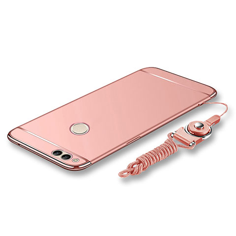 Funda Bumper Lujo Marco de Metal y Plastico Carcasa con Lanyard para Huawei Honor Play 7X Oro Rosa