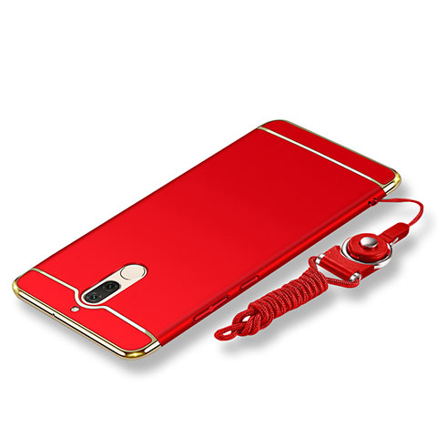 Funda Bumper Lujo Marco de Metal y Plastico Carcasa con Lanyard para Huawei Mate 10 Lite Rojo