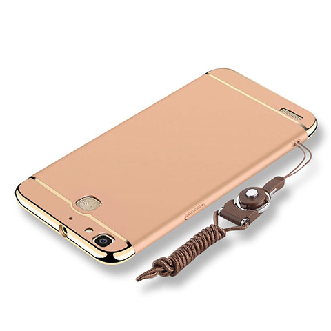 Funda Bumper Lujo Marco de Metal y Plastico Carcasa con Lanyard para Huawei P8 Lite Smart Oro