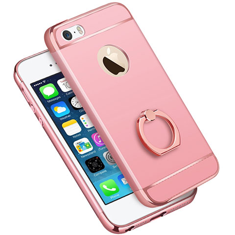 Funda Bumper Lujo Marco de Metal y Plastico con Anillo de dedo Soporte A01 para Apple iPhone 5 Rosa